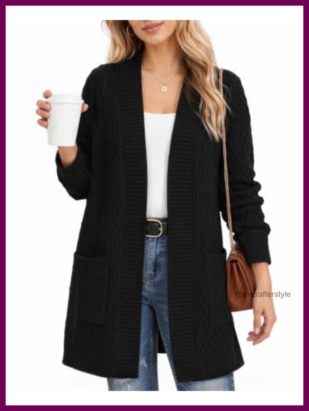 Womens Cable Knit Cardigan Open Front Shawl Collar Long Sleeve Fall Sweater